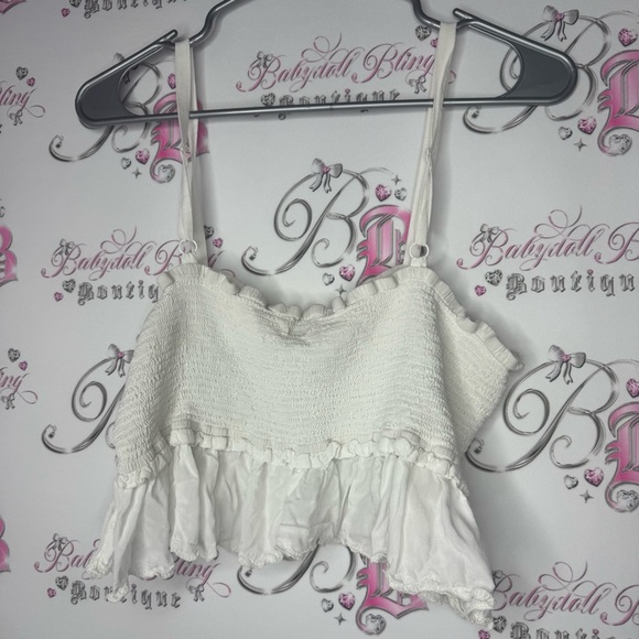 Wilfred top crop ruffle frilly bralette style white cream stretchy boho flowy - Picture 3 of 6